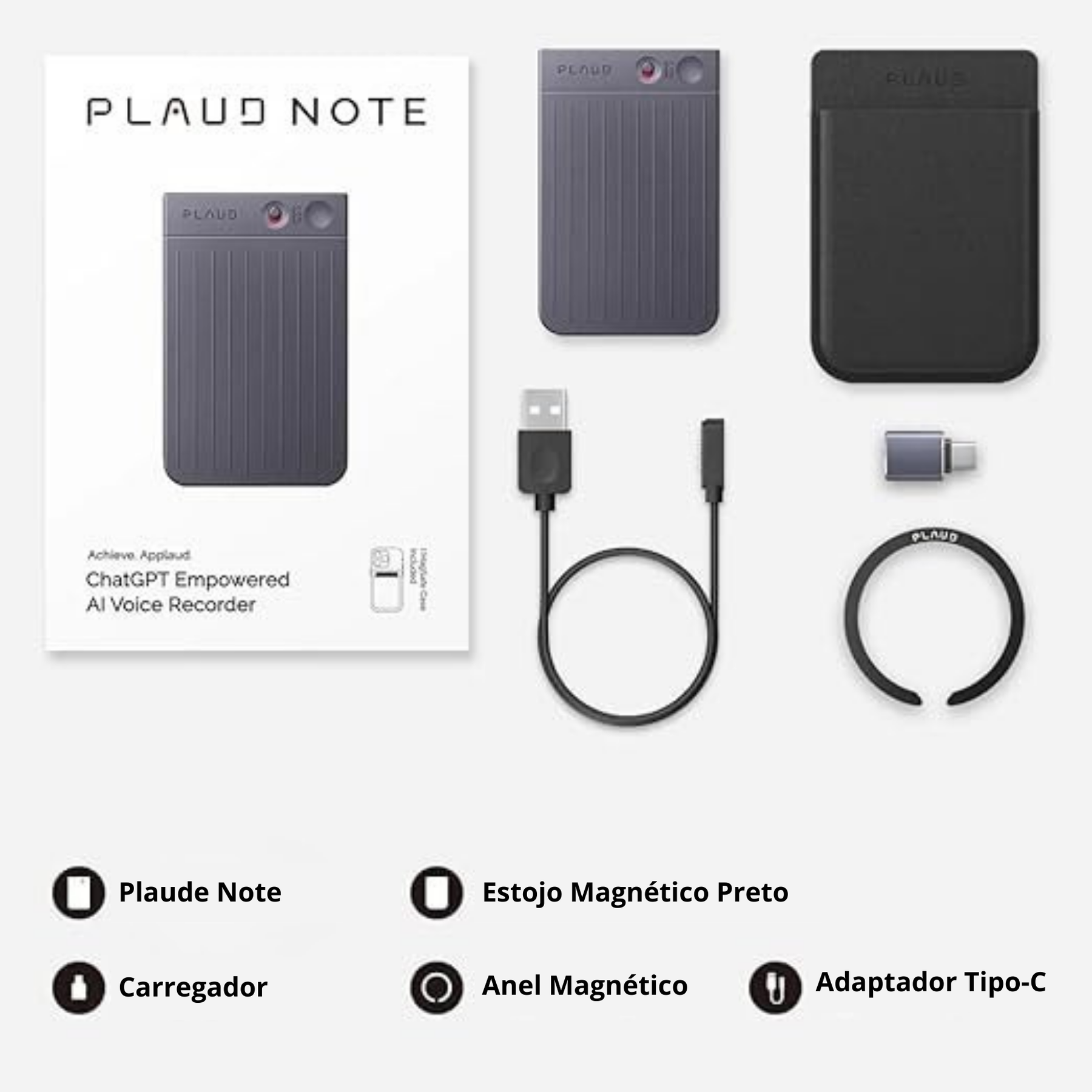 PLAUD NOTE - Gravador de voz com IA e GPT-4o + Case magnética