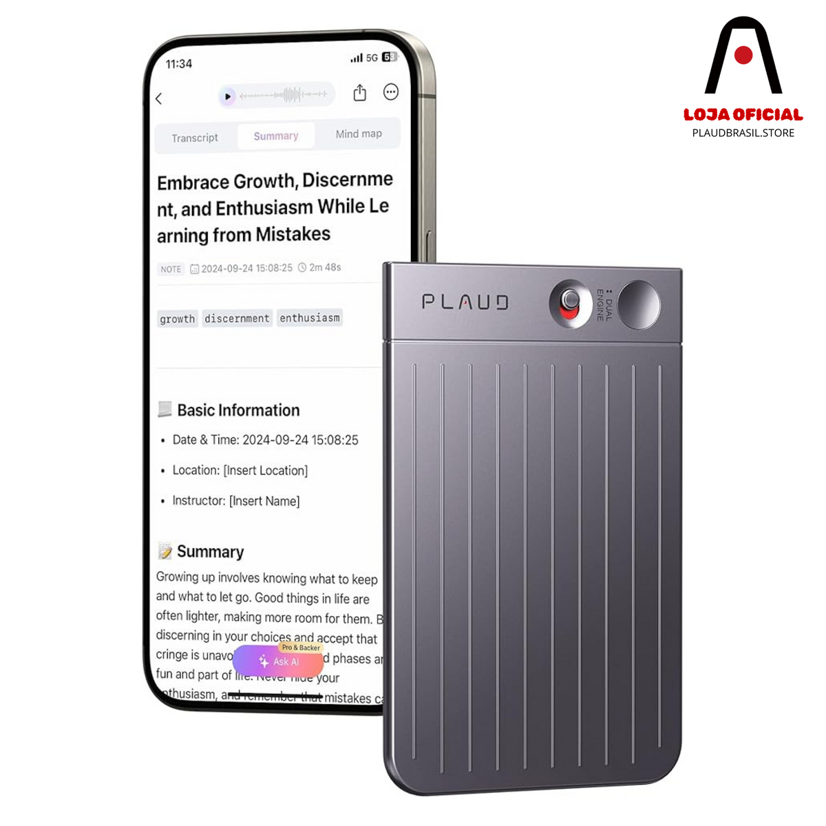PLAUD NOTE - Gravador de voz com IA e GPT-4o + Case magnética